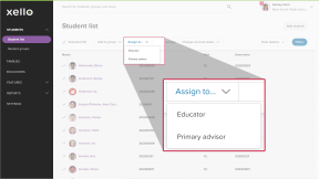 An educator profile in Xello. The Students section is highlighted. The Select a role dropdown is open with the option to assign to Educator or Primary advisor.